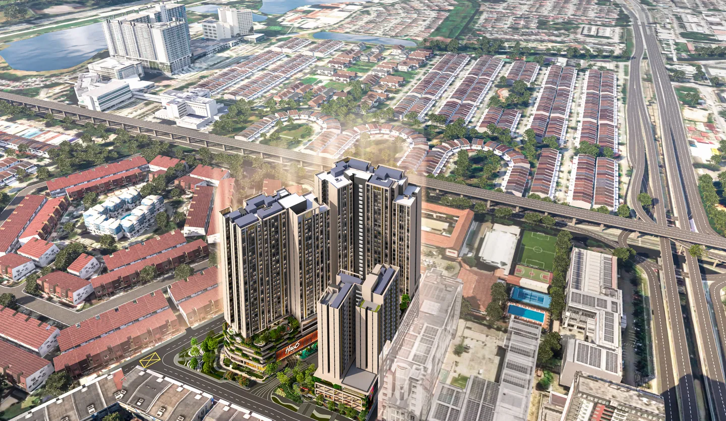 Haus On 15 set into an aerial photograph of SS15 and Subang Jaya.