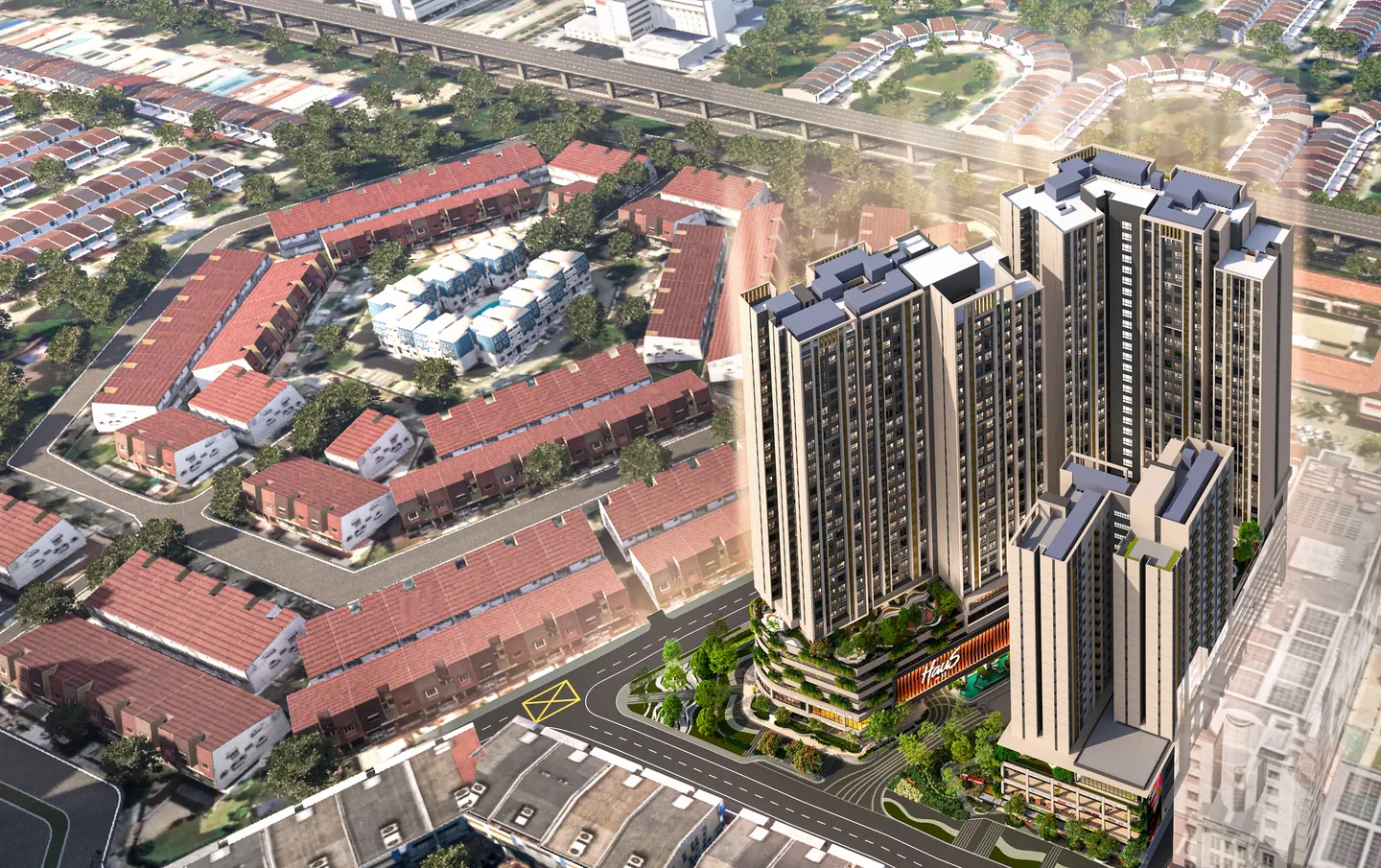 Haus On 15 set into an aerial photograph of SS15 and Subang Jaya.